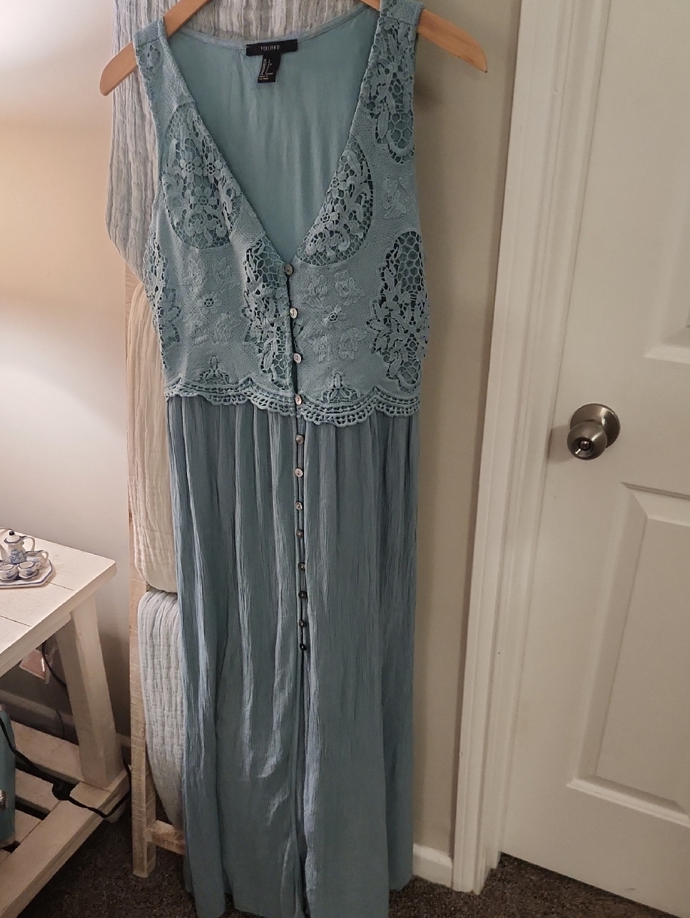 Forever 21 Lace-Top Maxi Dress in Light Blue